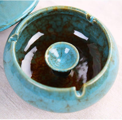 Handcrafted Ceramic Ashtray - With Lid to Avoid Smells